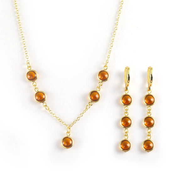 Amber Dots 24K Gold-Plated Copper Necklace Barceket Jewelry Set Gift Present for Woman