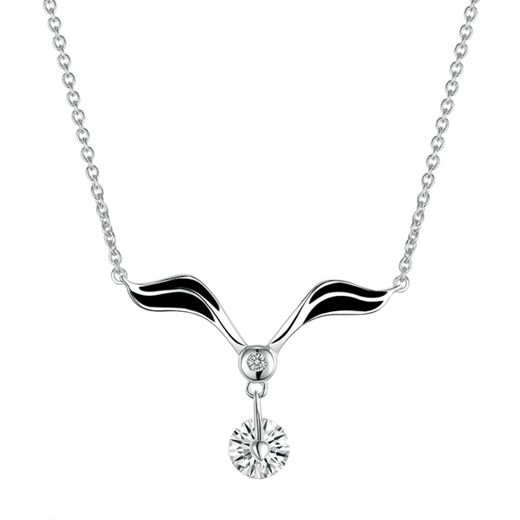 Wings Shape 925 Sterling Silver Necklace Love Smile Jewelry for Woman as Gift