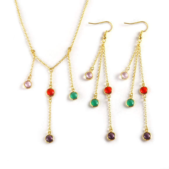 Colorful Spot 24K Gold-Plated Copper Necklace Barceket Jewelry Set Gift Present for Woman
