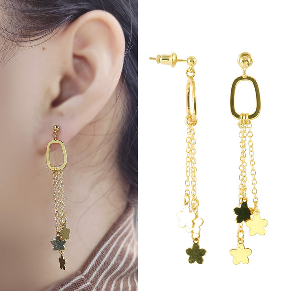 Flower Star Eardrop 24K Gold-Plated Copper Earrings Hoop Jewelry Gift Present for Woman E23
