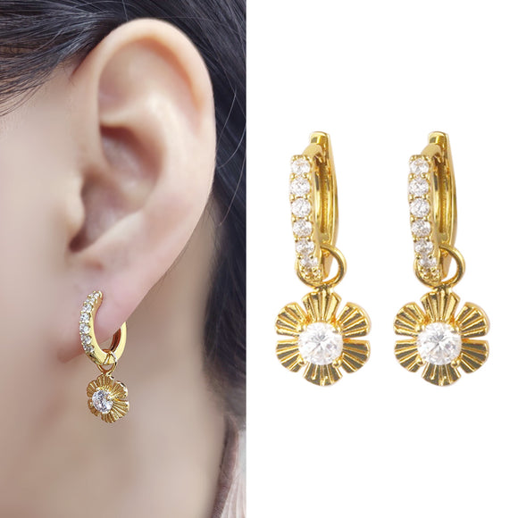 Flower CZ Stone 24K Earrings Drop Gold-Plated Copper Earrings Jewelry Gift Present for Woman E11