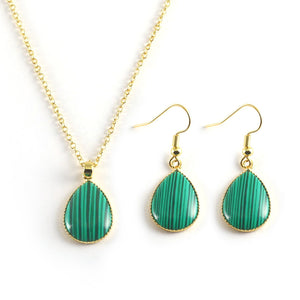 Green & Black Stripe 24K Gold-Plated Copper Necklace Barceket Jewelry Set Gift Present for Woman