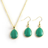 Green & Black Stripe 24K Gold-Plated Copper Necklace Barceket Jewelry Set Gift Present for Woman