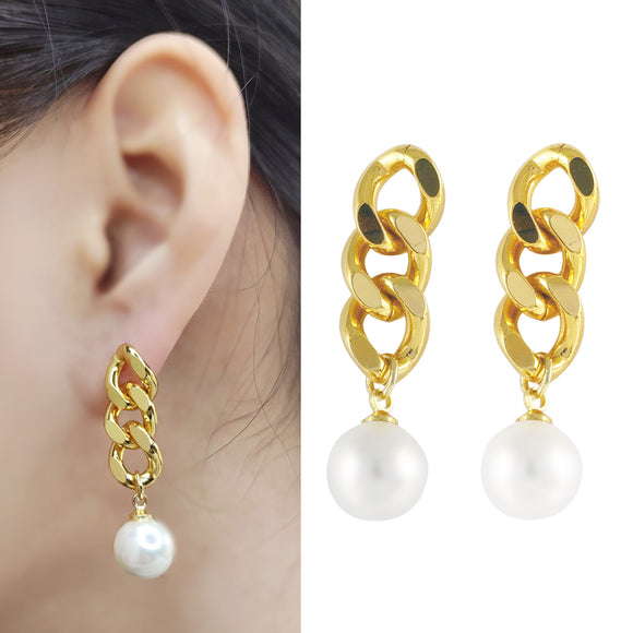 Imitation Pearls 24K Gold-Plated Copper Earrings Jewelry Gift Present for Woman E3