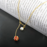 Y Shape Red Stone 24K Gold-Plated Copper Necklace Earring Jewelry Set Gift Present for Woman
