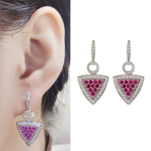 Red Triangle Hanging Type 24K Gold-Plated Copper Earrings Hoop Jewelry Gift Present for Woman E35