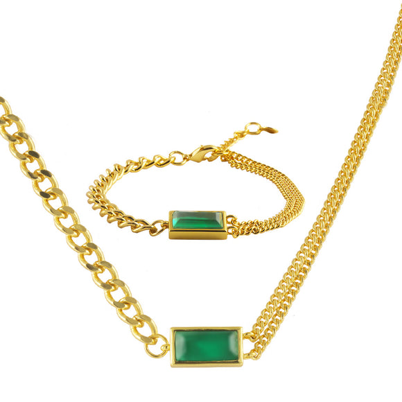 Asymmetric Mashup Chain 24K Gold-Plated Copper Necklace Barceket Jewelry Set Gift Present for Woman