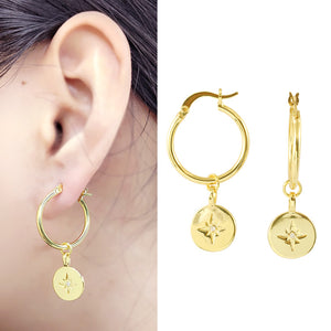 Sun Shape 24K Gold-Plated Copper Earrings Drop Jewelry Gift Present for Woman E20