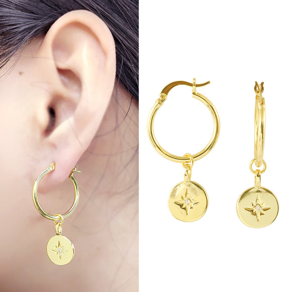 Sun Shape 24K Gold-Plated Copper Earrings Drop Jewelry Gift Present for Woman E20
