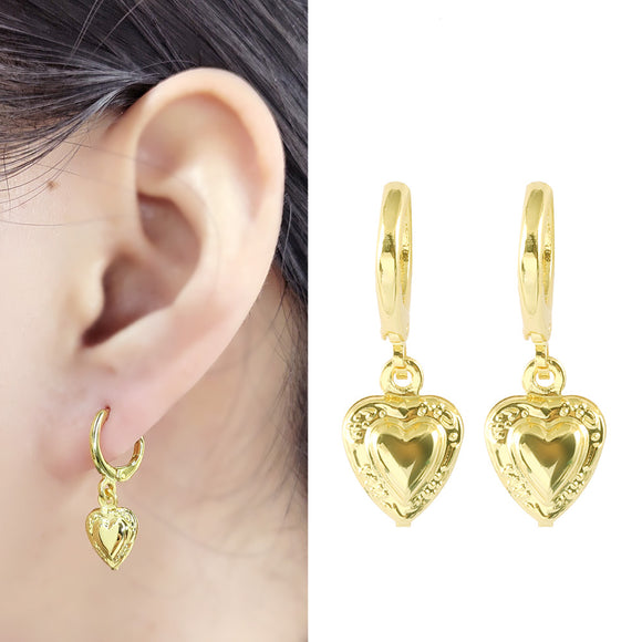 Gold Heart 24K Gold-Plated Copper Earrings Hoop Jewelry Gift Present for Woman E21