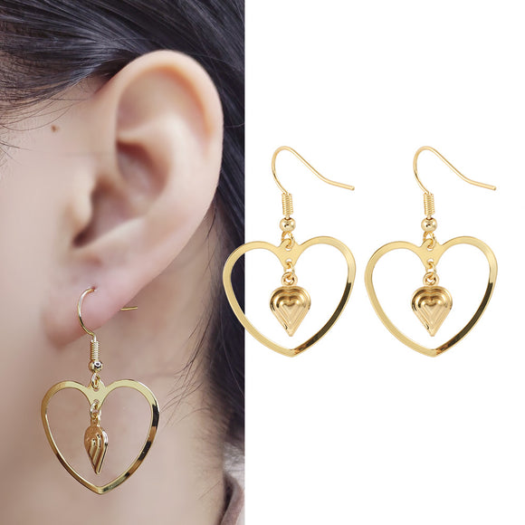 Heart Silhouette 24K Gold-Plated Copper Earrings Hoop Jewelry Gift Present for Woman E28