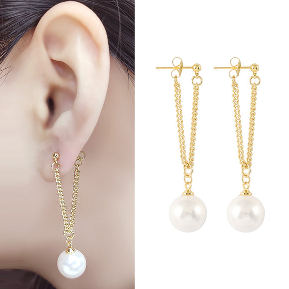 Imitation Pearl Chain Type 24K Gold-Plated Copper Earrings Hoop Jewelry Gift Present for Woman E31
