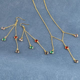 Colorful Spot 24K Gold-Plated Copper Necklace Barceket Jewelry Set Gift Present for Woman