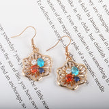 Rose Gold Color Stone Flower 24K Gold-Plated Copper Necklace Earring Jewelry Set Gift Present for Woman